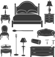 Silhouette bedroom at home equipment black color only vector