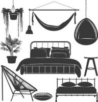 Silhouette bedroom at home equipment black color only vector