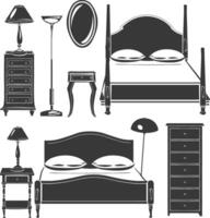 Silhouette bedroom at home equipment black color only vector