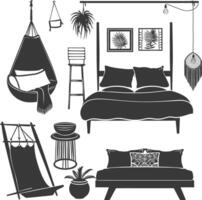 Silhouette bedroom at home equipment black color only vector