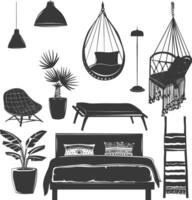 Silhouette bedroom at home equipment black color only vector