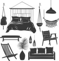 Silhouette bedroom at home equipment black color only vector