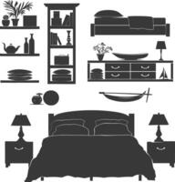 Silhouette bedroom at home equipment black color only vector