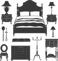 Silhouette bedroom at home equipment black color only vector