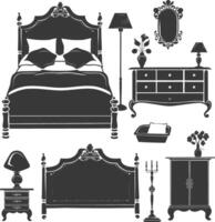 Silhouette bedroom at home equipment black color only vector