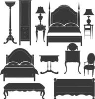 Silhouette bedroom at home equipment black color only vector