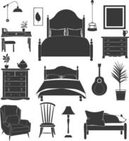 Silhouette bedroom at home equipment black color only vector