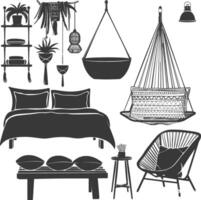 Silhouette bedroom at home equipment black color only vector