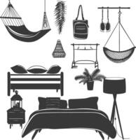 Silhouette bedroom at home equipment black color only vector