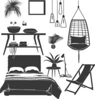 Silhouette bedroom at home equipment black color only vector