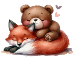 aigenerated bear sleeps with the fox png