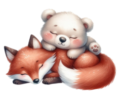 aigenerated bear sleeps with the fox png