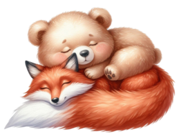 aigenerated bear sleeps with the fox png