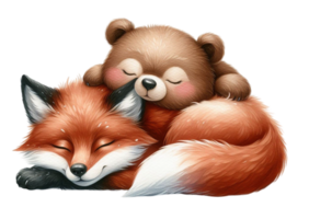 aigenerated bear sleeps with the fox png