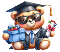 aigenerated bear graduation gown bear holding a gift png