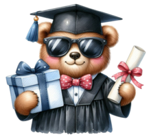 aigenerated bear graduation gown bear holding a gift png