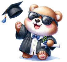 aigenerated bear wearing graduation cap and gown png