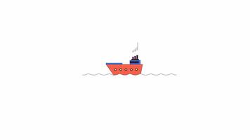 Ship sailing in water line 2D object animation. Cargo and passenger watercraft industry flat color cartoon 4K alpha channel. Marine vessel journey animated item on white background video