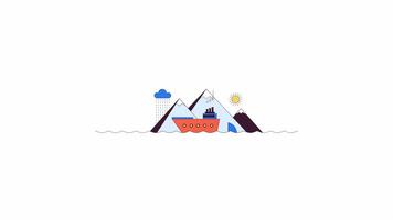 Vessel ship sailing across arctic area line 2D object animation. Marine voyage flat color cartoon 4K alpha channel. Cruise liner by mountain glaciers animated items on white background video