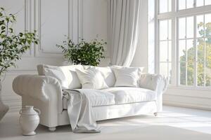 hermosa vivo habitación con blanco sofá foto