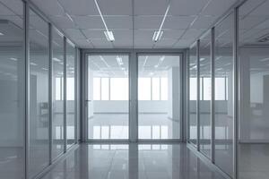 Empty office room with glass walls and doors photo