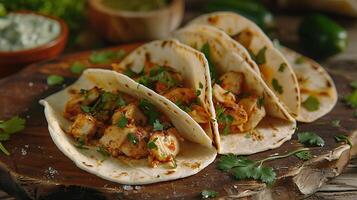 auténtico mexicano tacos con pollo y cilantro foto