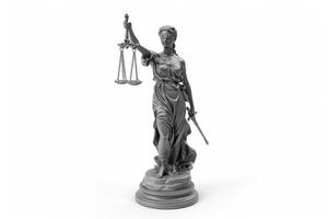 Repetitive images of Statue of Justice isolated on white background. photo