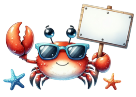 aigenerated crab with sunglasses holding a blank sign png