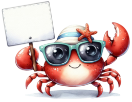 aigenerated crab with sunglasses holding a blank sign png