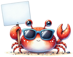 aigenerated crab with sunglasses holding a blank sign png