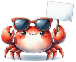 aigenerated crab with sunglasses holding a blank sign png