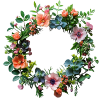 runda naturlig ram med blomma blad mönster, genererad ai png