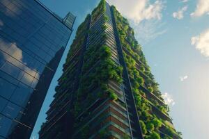 Eco friendly skyscraper with plants in urban setting Sydney Australia. photo