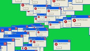 computador janelas clique para consertar erro muitos do aba abertura vírus malware ataque animação sobreposição efeito em verde tela fundo video