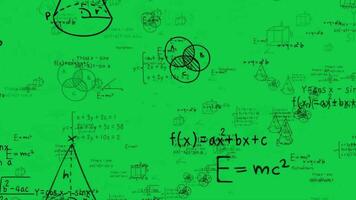 Math science formula equation calculation black handwriting text loop animation overlay effect on green screen background video