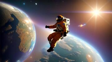 Astronauts are on outer space and the moon in space with the stars. video