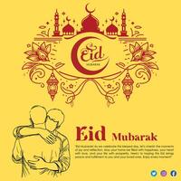 Eid Mubarak Festival Celebration in Islamic hugging Greeting Template vector