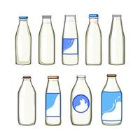 Leche botella conjunto dibujos animados ilustración vector
