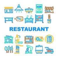 restaurant equipment kitchen icons set vector