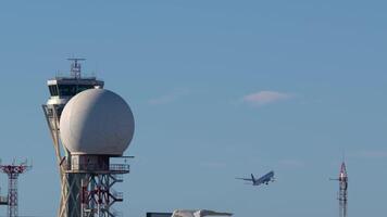 Control tower and airplane video