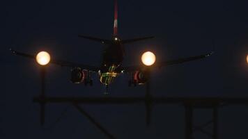 Airplane landing twilight lights video