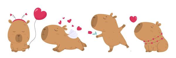 Valentine cute lovely capybara set vector