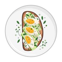 Tasty bruschetta with cucumbers, eggs on the plate vector