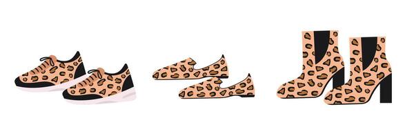 Shoes, sneakers and boots set with leopard print vector