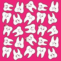 Tooth decay with sad, happy, smiling and winking face on pink background. Teeth with cavities vector