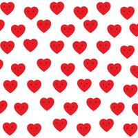 Smiling red hearts. Pattern of hearts with happy faces in love vector