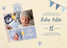 Blue Theme Baby Boy Greeting Card template