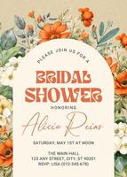 Orange Floral Theme Bridal Shower Invitation template