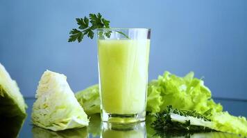 vegetarian smoothie made from green vegetables, cabbage, lettuce, greens video