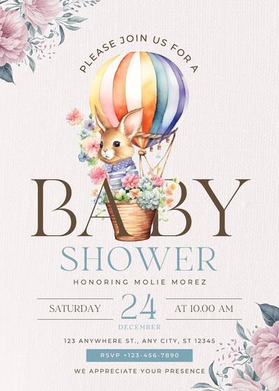Minimalist Floral Baby Shower Invitation Card